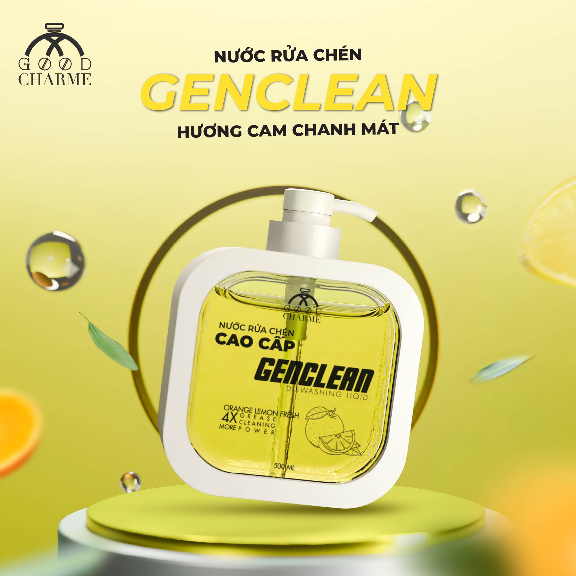 Nước Rửa Chén Cao Cấp GenClean Orange Lemon GoodCharme 500ml